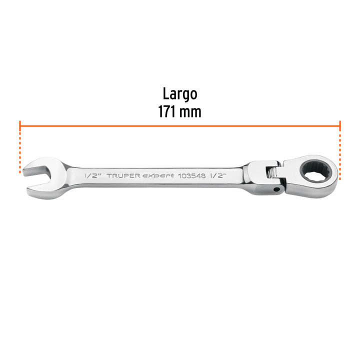 Llave combinada con matraca 1/2' flexible, Expert - Mundo Tool 