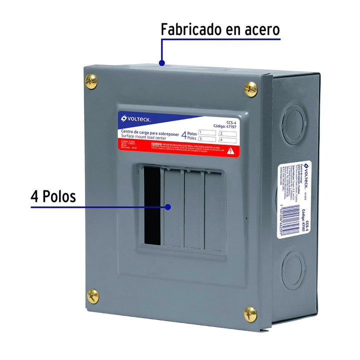 Centro de carga de sobreponer, 4 polos, Volteck - Mundo Tool 