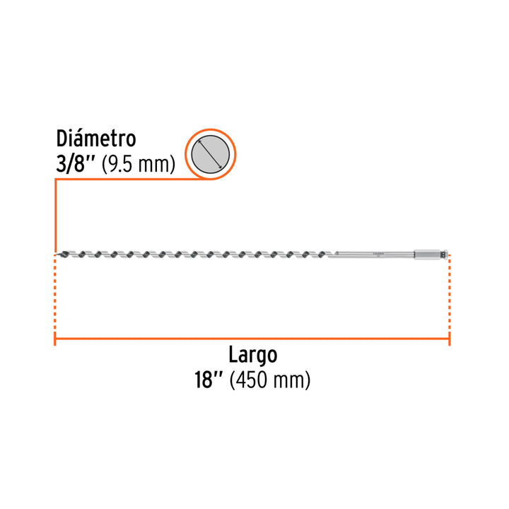 Broca auger tipo berbiquí 3/8' X 18', TRUPER - Mundo Tool 