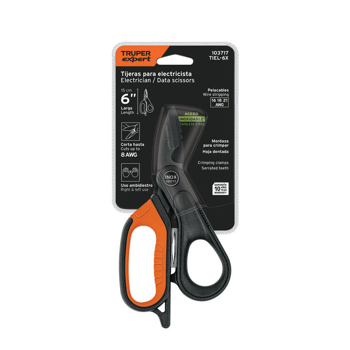 Tijera para electricista, 6', acero inox, oxido negro, EXPER - Mundo Tool 