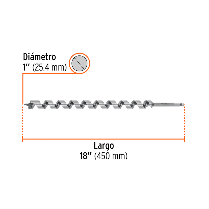Broca auger tipo berbiquí 1' X 18', TRUPER - Mundo Tool 