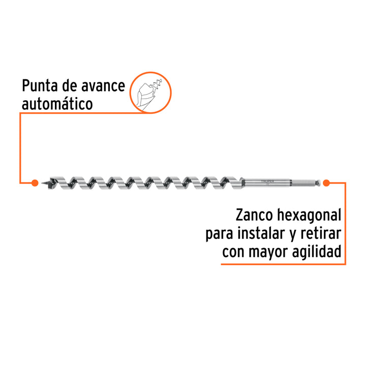 Broca auger tipo berbiquí 7/8' X 18', TRUPER - Mundo Tool 